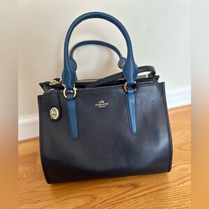 Luxury Coach Handbag in Navy with Snake Skin Print